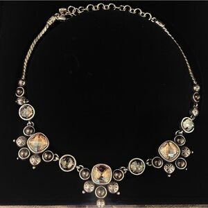 Brighton Crystal Multiple-Stoned Silver Statement Necklace - Adjustable Chain